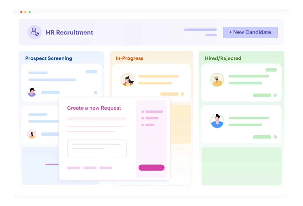 The Kissflow interface displaying a drag-and-drop form builder designed for employee onboarding tasks.