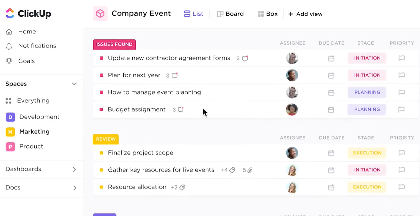 ClickUp for Video Production Project Management ClickUp workspace screenshot highlighting project management software for video production