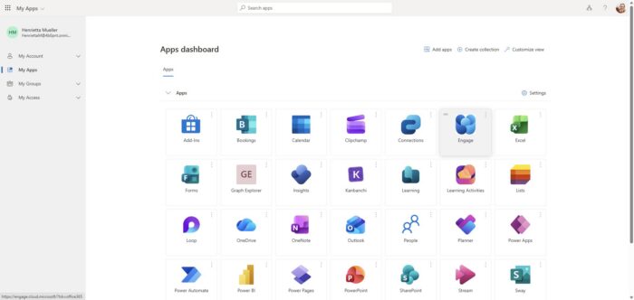A screenshot of the Microsoft 365 "Apps dashboard" displaying the Kanbanchi icon alongside standard apps like Excel, Outlook, and OneDrive