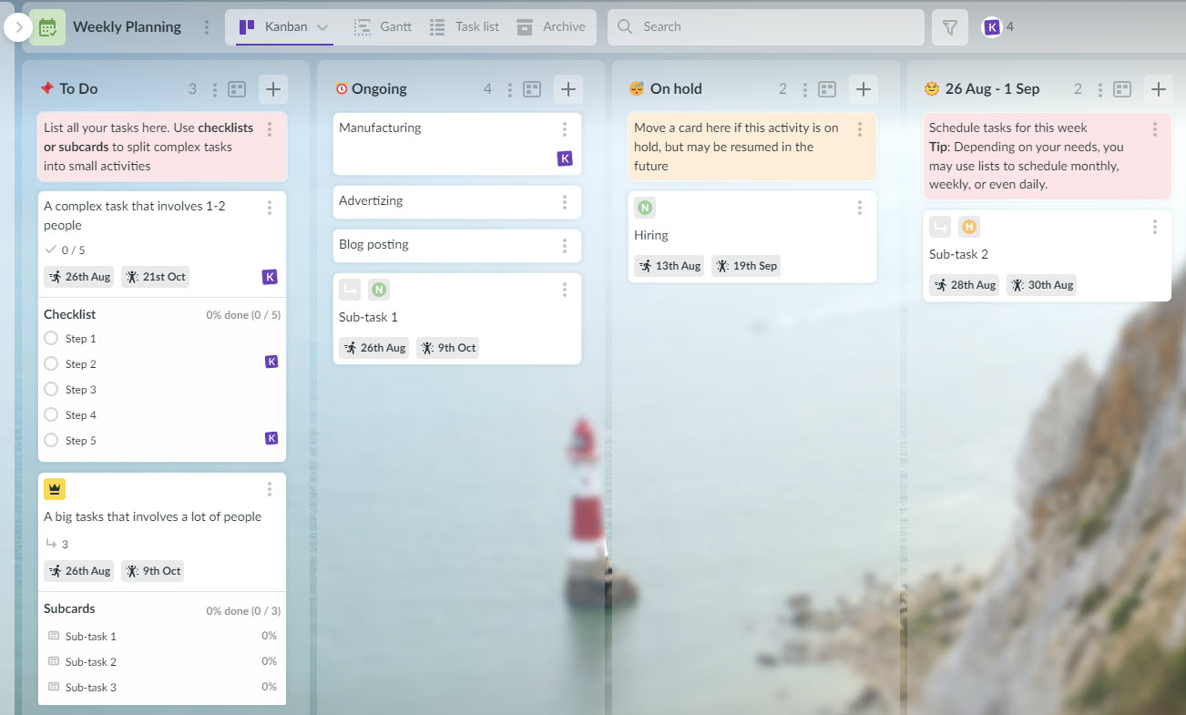 Project Management Board Screenshot in Kanbanchi Kanbanchi project management board interface screenshot