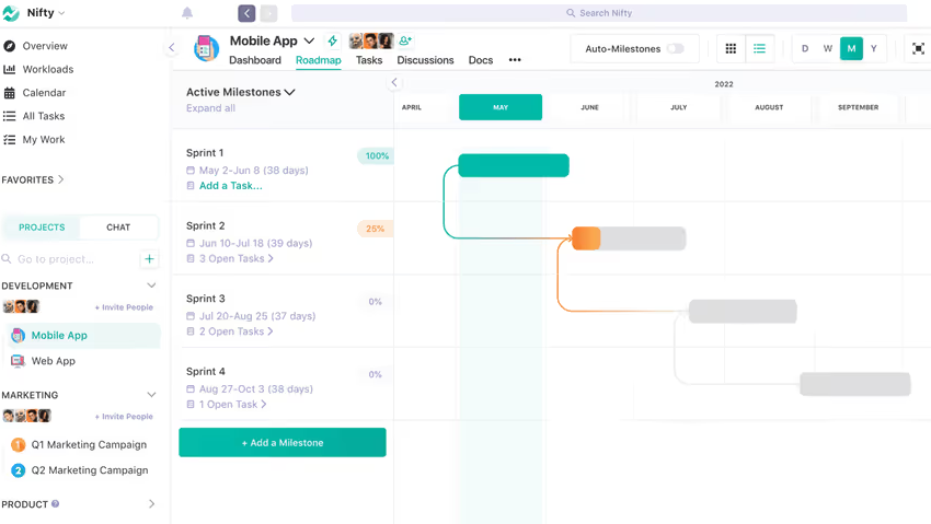 Nifty Creative Workflow Management and Project Management Software for Teams Nifty workspace showing a team collaborating and managing projects