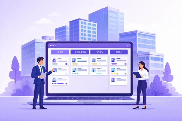 Best commercial property management software dashboard with kanban board