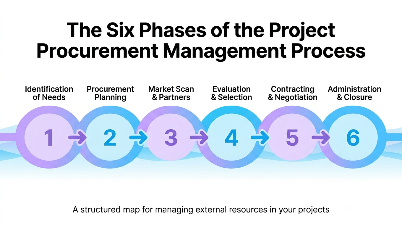 Six Phases of Project Procurement Management Infographic Six-phase project procurement process illustrated