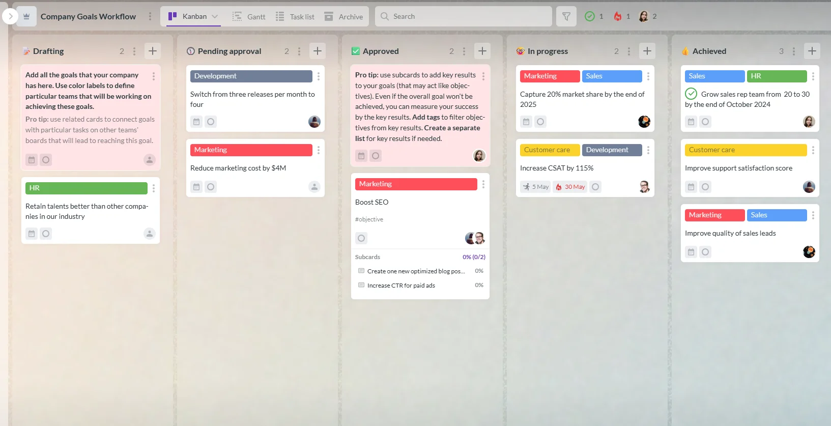 Kanbanchi kanban board showing task cards organized into columns for tracking project workflow
