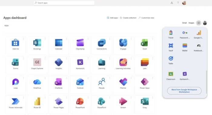 Kanbanchi icon integrated within the Microsoft 365 Apps dashboard or the Google Workspace app menu, illustrating native integration