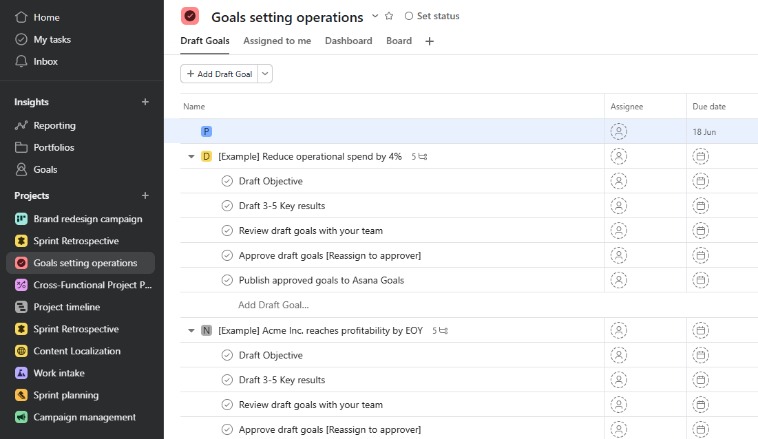 Asana board view organizing tasks