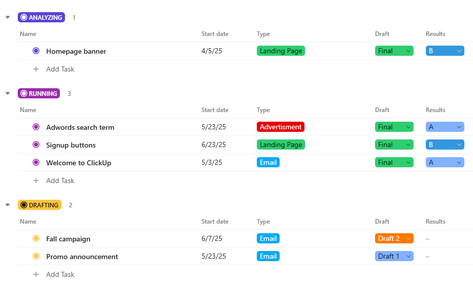 ClickUp dashboard showing tasks, views, and team collaboration in project management tools and software