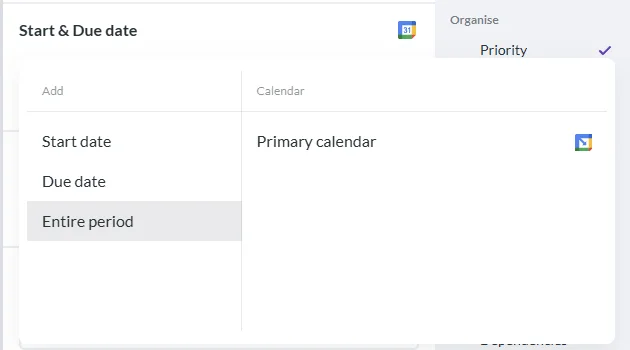 A screenshot of Kanabnchi interface of adding dates to Google calendar