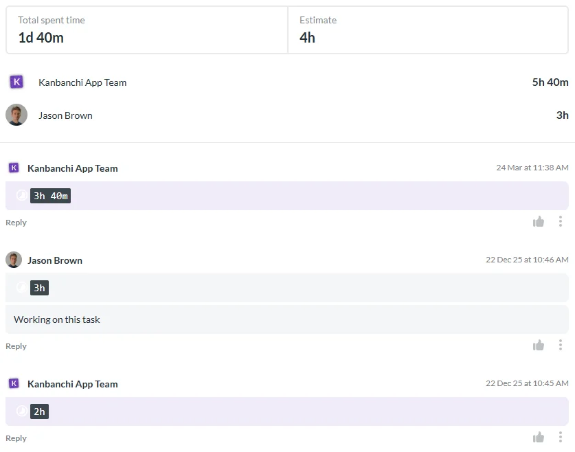 Google Workspace Features with Kanbanchi Time Tracking Kanbanchi time tracker interface showing time logging and tracking for tasks within Google Workspace features for project management and productivity