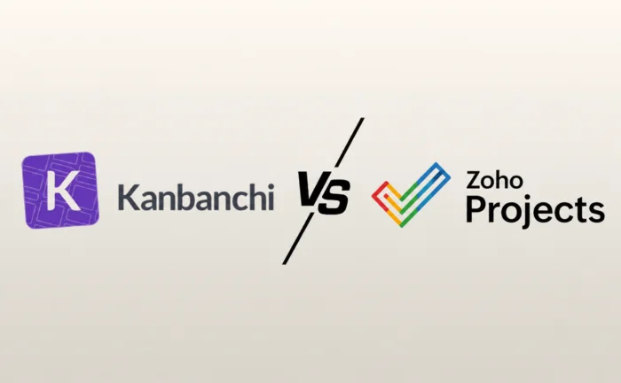 Split cover image comparing Kanbanchi and Zoho Projects