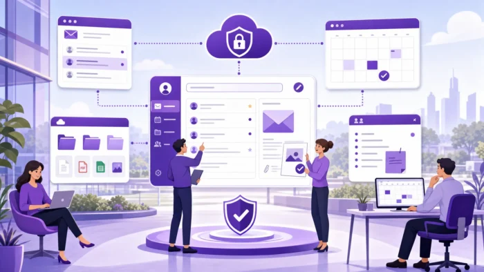 Why Use Google Workspace? Top Benefits for Teams and Businesses - Main Image A team of four professionals collaborating within Google Workspace