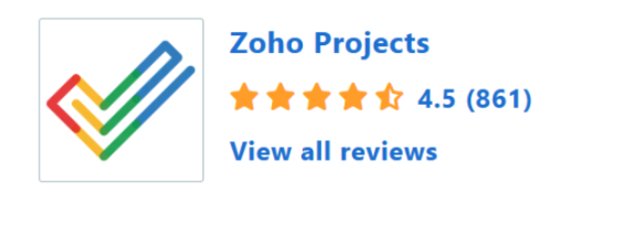 Capterra listing for Zoho Projects showing the product name and user rating.