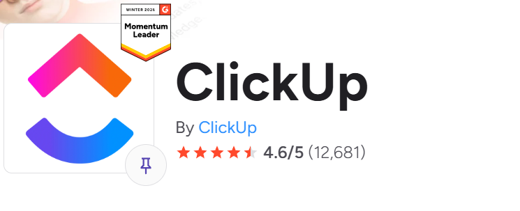 ClickUp G2 rating screenshot showing the product name and user rating