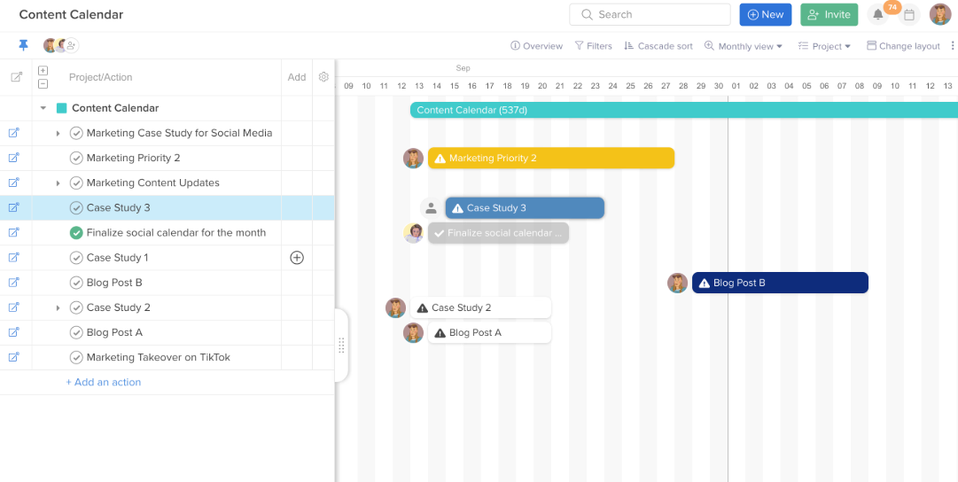 Hive Gantt chart view showing project tasks arranged along a timeline