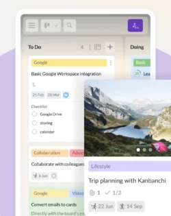 Kanbanchi mobile interface showing project tasks and boards for managing work on the go