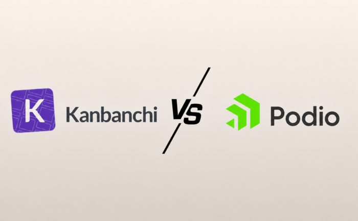 Kanbanchi vs Podio comparison graphic featuring the Kanbanchi and Podio logos