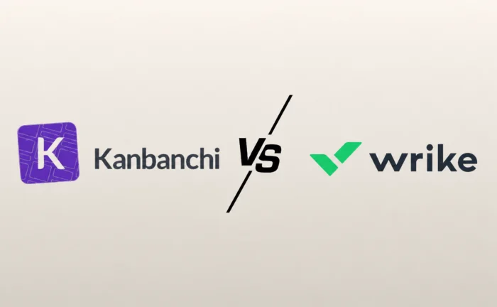 Kanbanchi vs Wrike comparison graphic featuring the Kanbanchi and Wrike logos separated by a bold "VS" on a clean, light background.