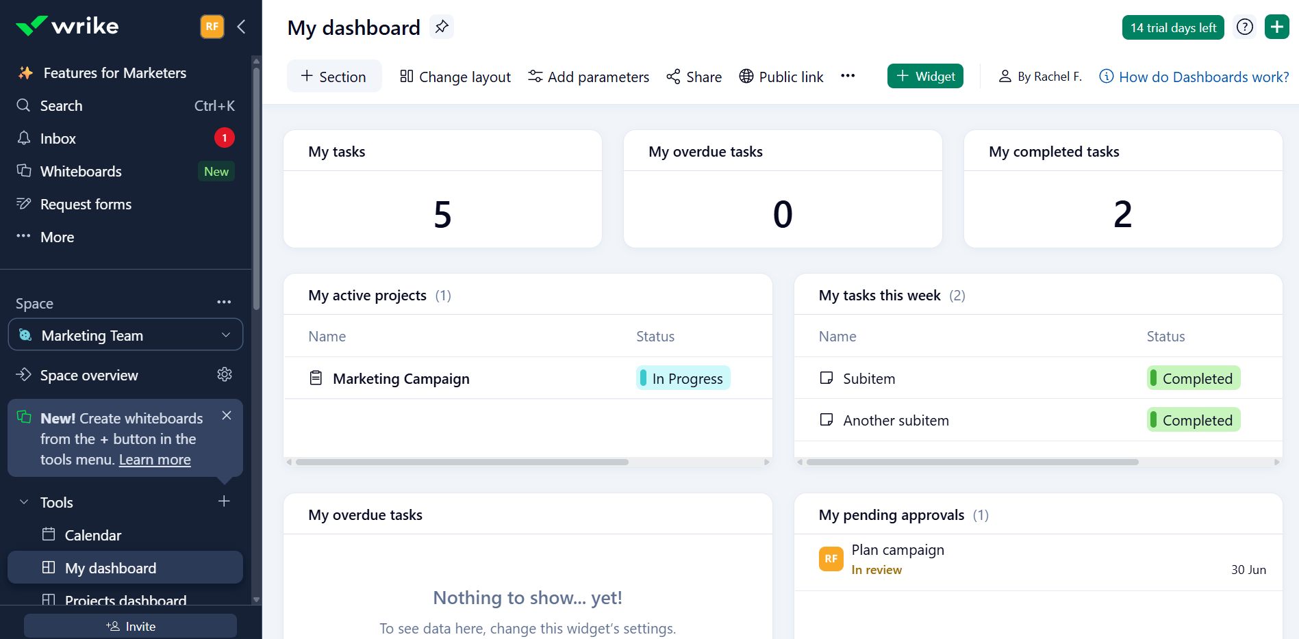 Wrike interface showing project management features including task lists, timelines, and team collaboration tools in the Kanbanchi vs Wrike comparison.