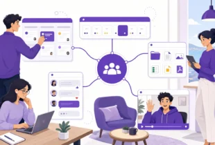 A remote team working together using modern productivity and collaboration apps