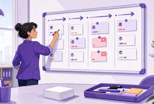 A manager working with the Kanban board