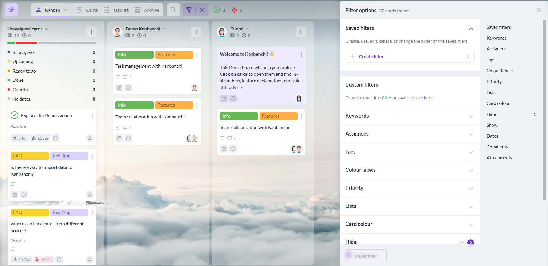 Kanbanchi vs Dropbox: Kanbanchi Filter Panel for Quick Task Search Kanbanchi filter panel for quickly finding relevant tasks on a project board
