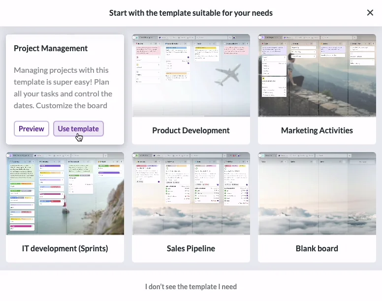 Kanbanchi board templates offering ready-made project management setups for an easy start