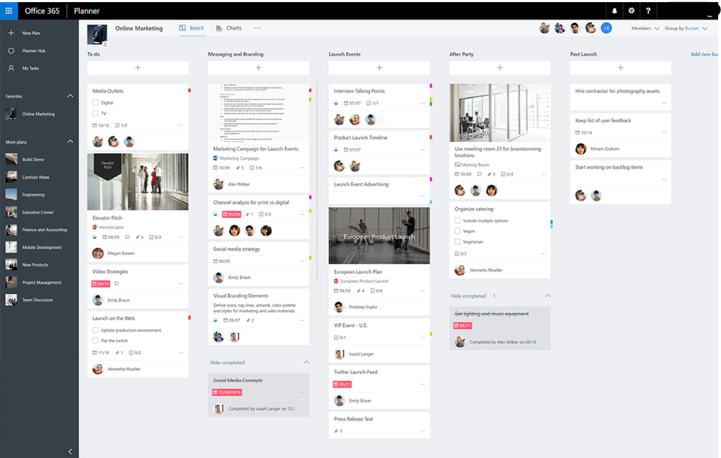 Microsoft Planner interface showing tasks and project management features for comparison with Kanbanchi