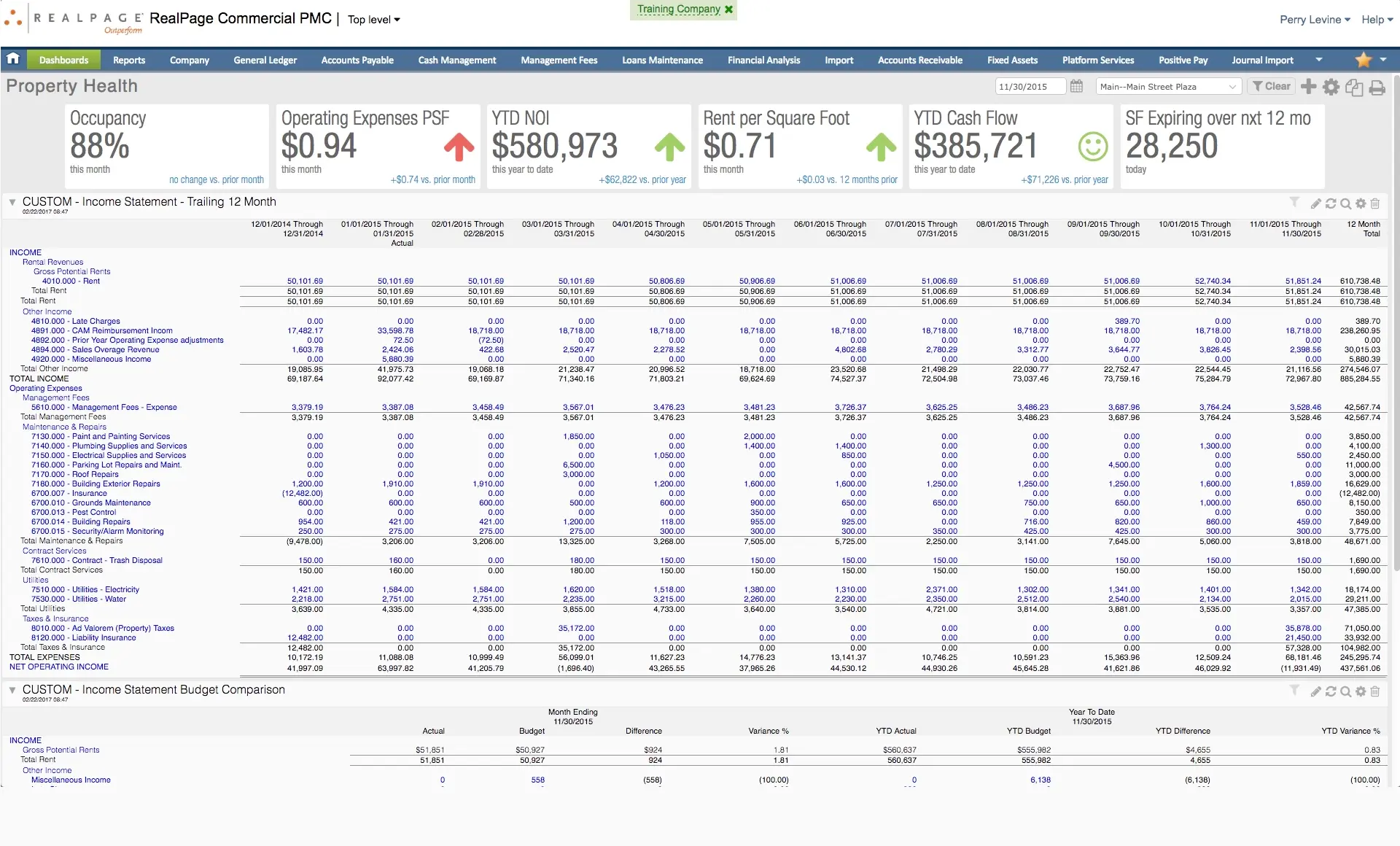 RealPage property management platform showing tools for managing real estate operations, resident services, and property performance