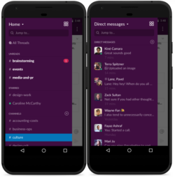 Slack Mobile App for Team Communication – Kanbanchi vs Slack Slack mobile interface for accessing team conversations and work on the go