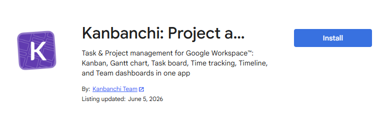 A screenshot of the Kanbanchi header on Google Workspace Marketplace