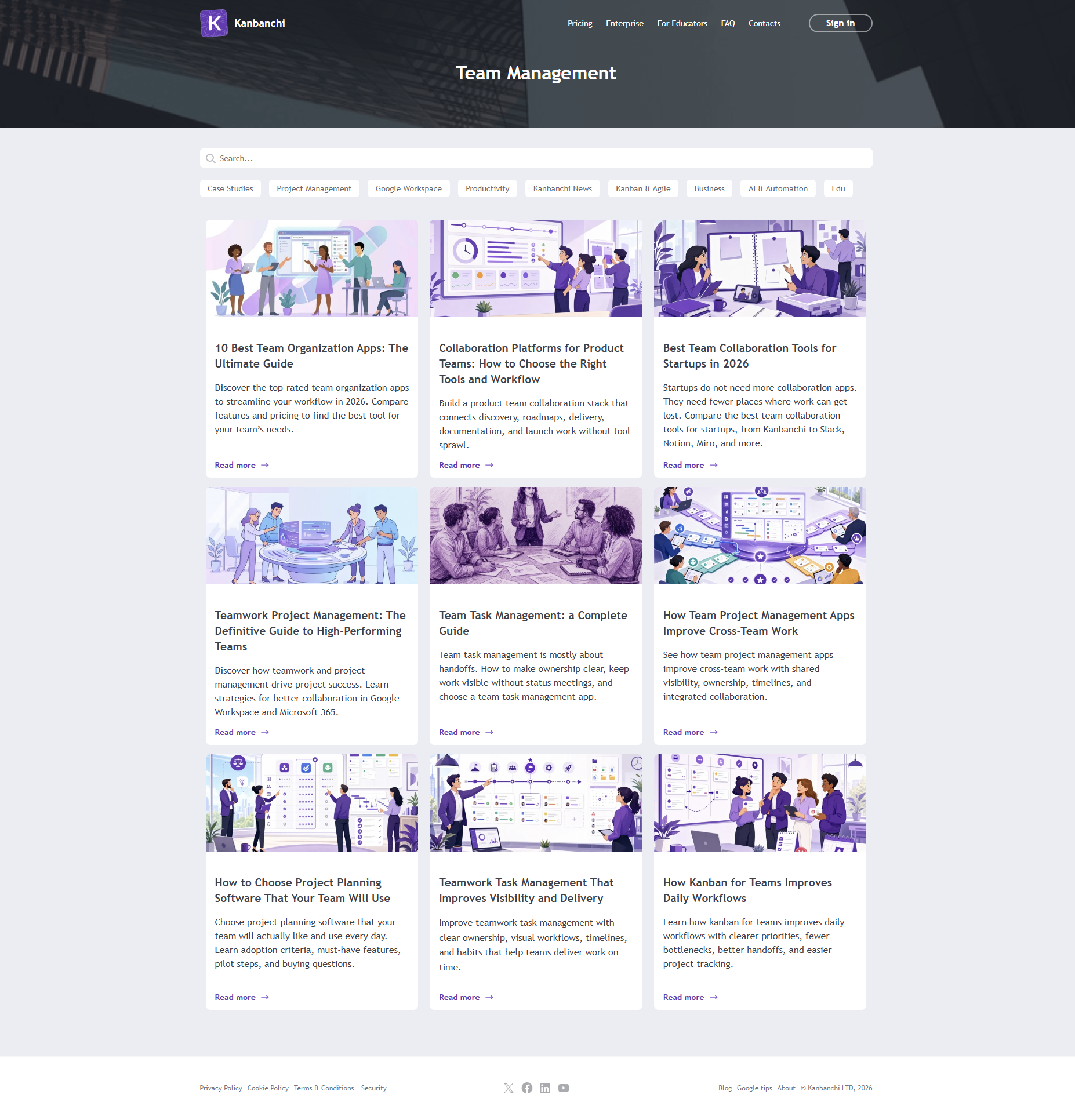 A screenshot of Kanbanchi blog section devoted to team management